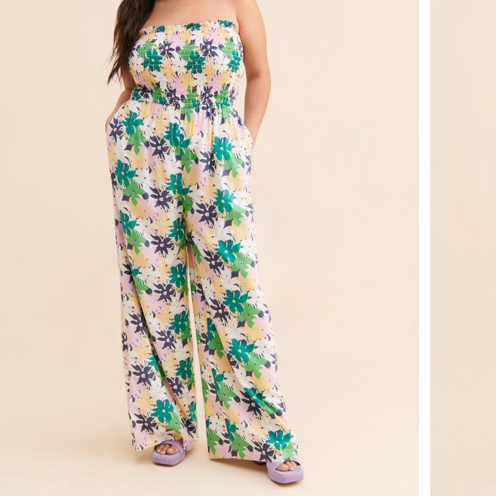 Free People x Rue Stiic Floral Smocked Pants Jumpsuit Romper S